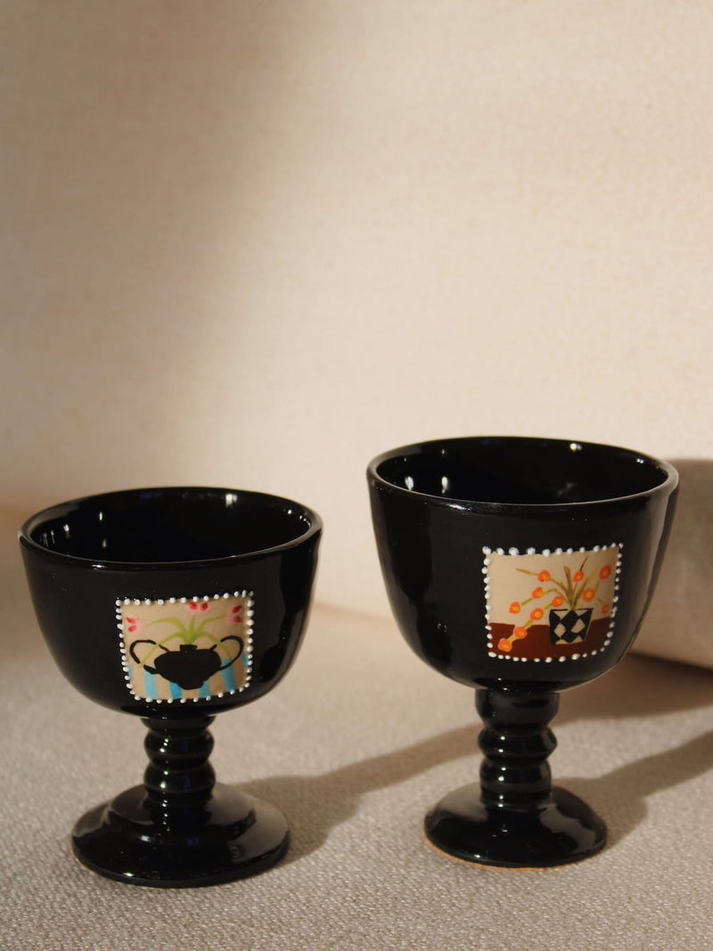 Handmade Ophelia ceramic goblets with black finish, dessert cups for ice cream and sweet treats