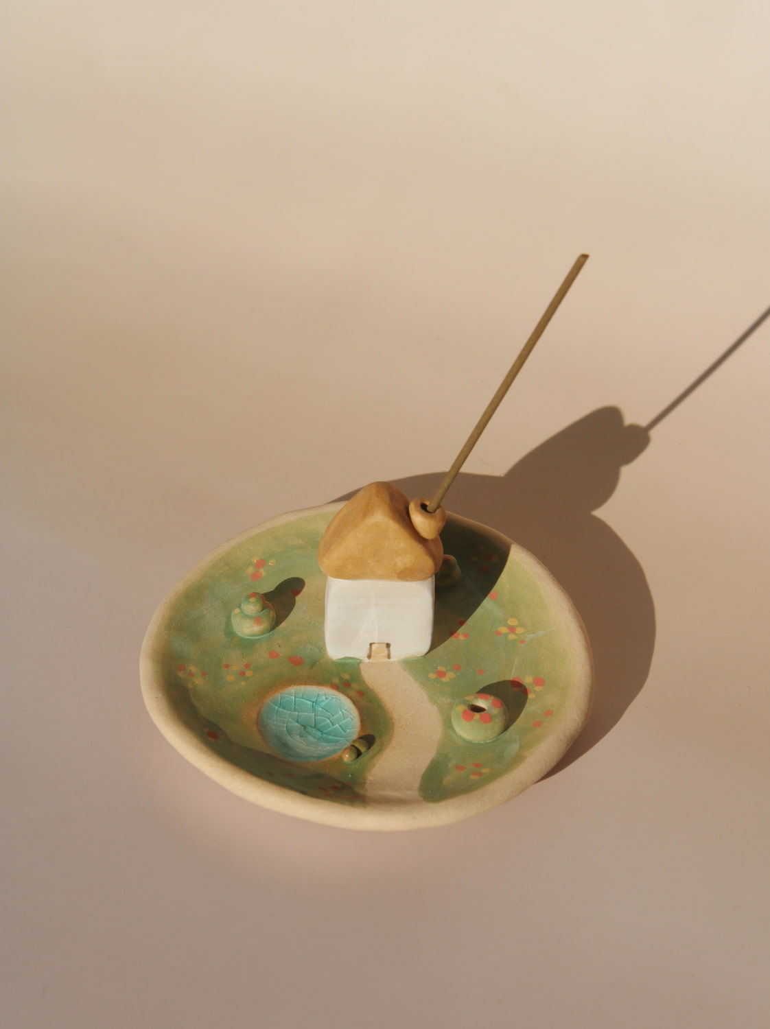 Porta Incenso In Ceramica A Forma Di Loto - Bruciatore Con Base E Portabastoncini Staccabile - Verde Chiaro 10cm
