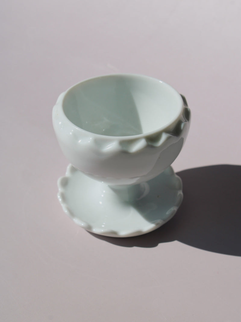 Tivoli Ceramic Egg Cup with scalloped edge and pedestal base, white ceramic egg holder, handmade