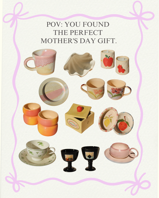 Mother’s Day gift ideas featuring handmade ceramic mugs, plates, cup and saucer sets, trinket dishes and unique home decor from Mimo Collective