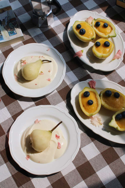odette plate with yogurt pear dessert and lemon sorbet