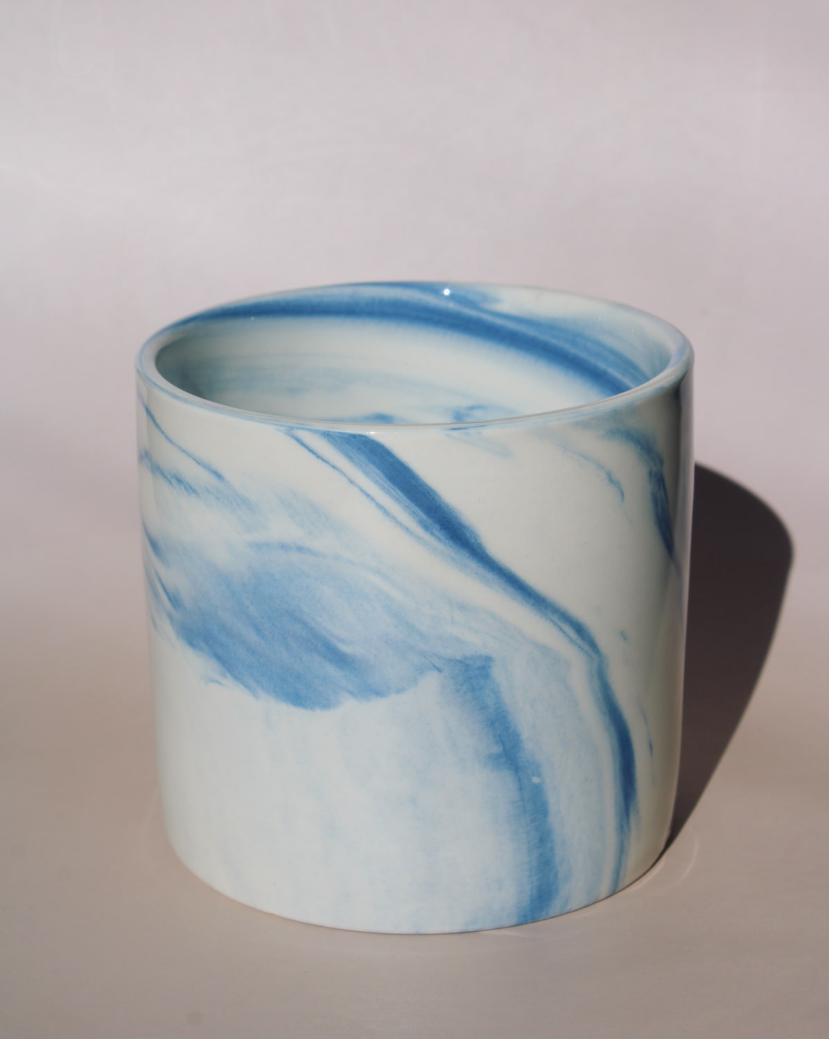 Sumi ceramic cup with blue marble swirl glaze, handmade stoneware cup for coffee, tea, or matcha.