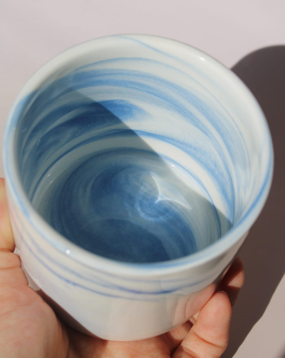 Sumi ceramic cup with blue marble swirl glaze, handmade stoneware cup for coffee, tea, or matcha.
