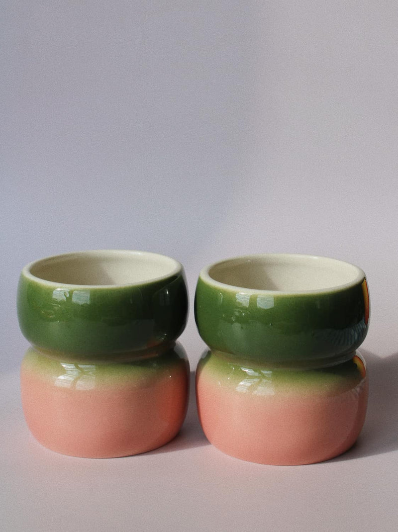 Belly Garden Ceramic Mug by Agata Puławska – handmade ceramic mug with a deep green and soft blush pink glaze
