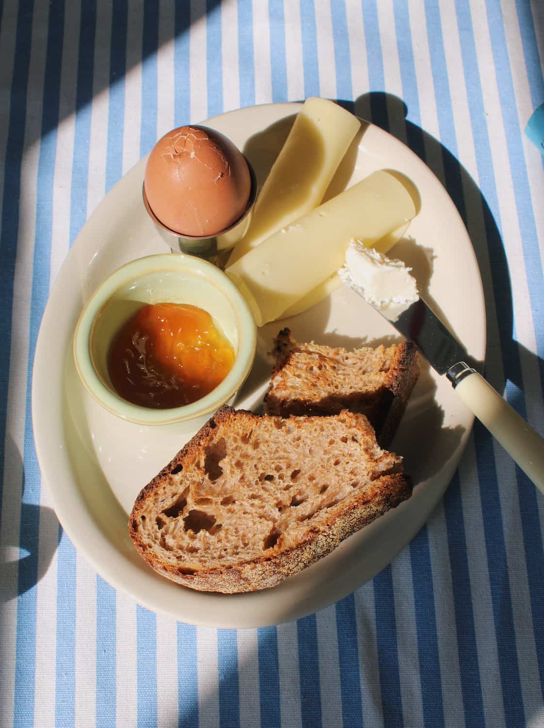 Sana ceramic plate with breakfast food, handmade plate for bread, eggs and everyday tableware