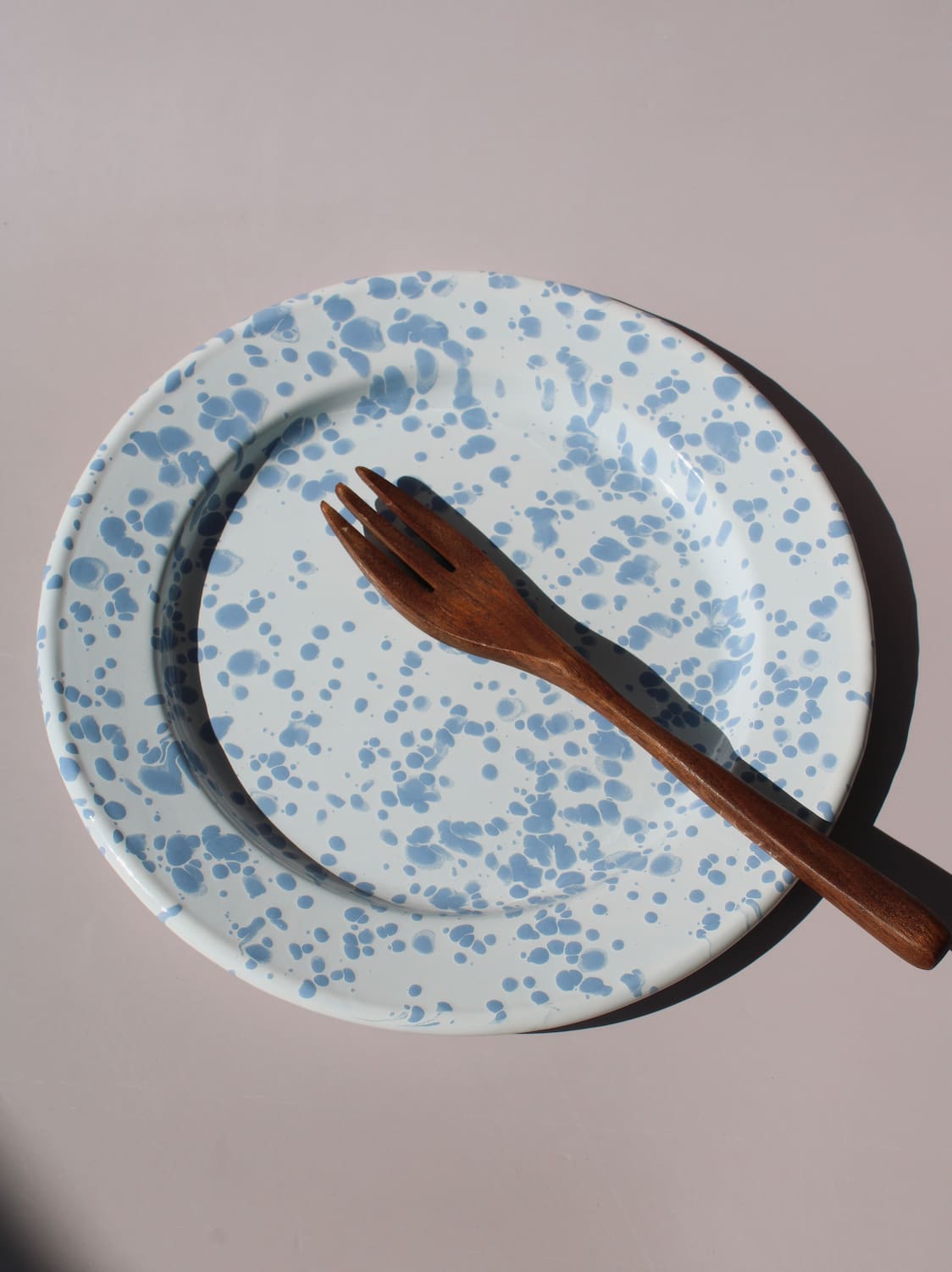 Aeris Enamel Plate in speckled baby blue, handmade enamel dessert plate top view