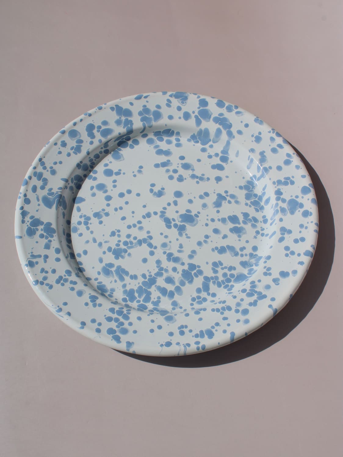 Aeris Enamel Plate in speckled baby blue, handmade enamel dessert plate top view