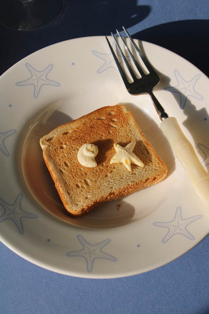 Astrella ceramic plate with toast handmade dessert plate neutral tableware breakfast setting