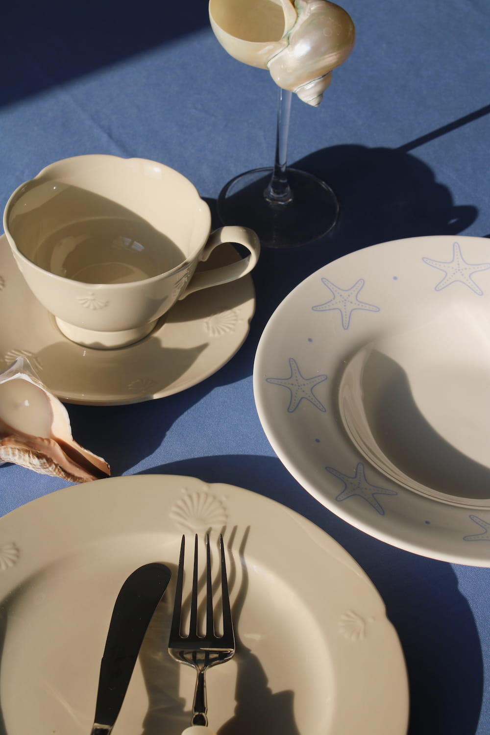 Astrella ceramic plate with cup and cutlery handmade tableware set coastal and neutral breakfast table setting