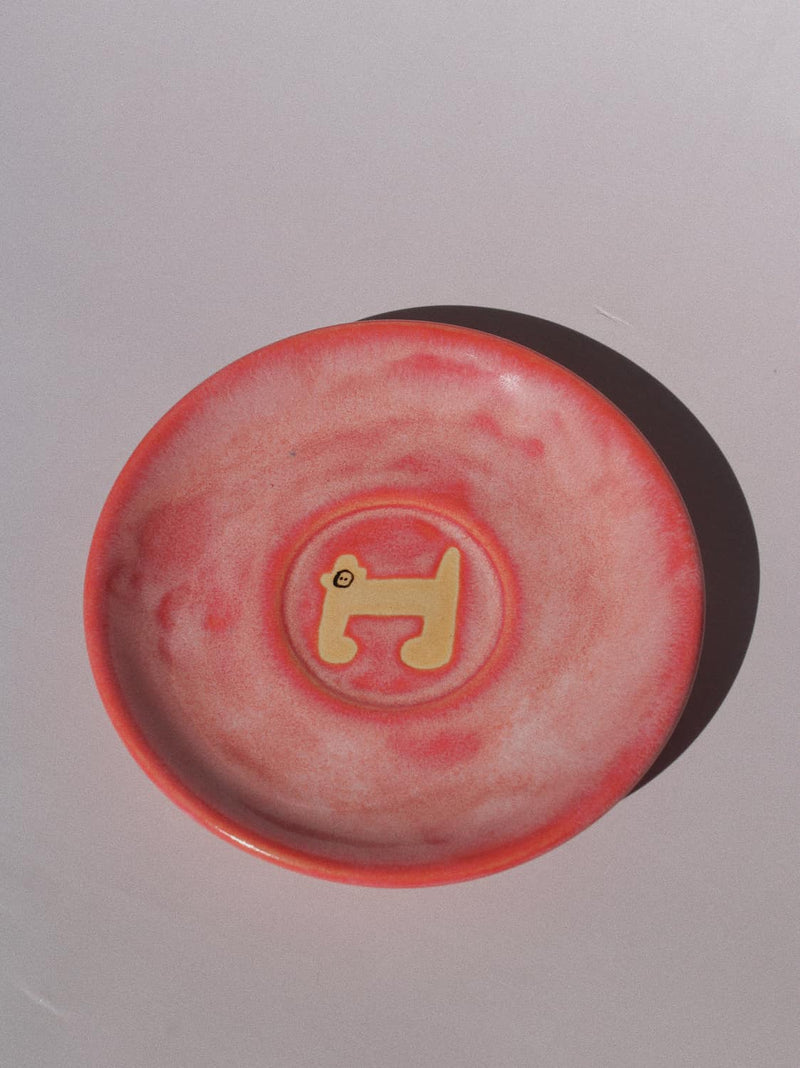 Candy Monkey Ceramic Plate by Marta Shurpakova – handmade pink ceramic plate with a playful monkey design