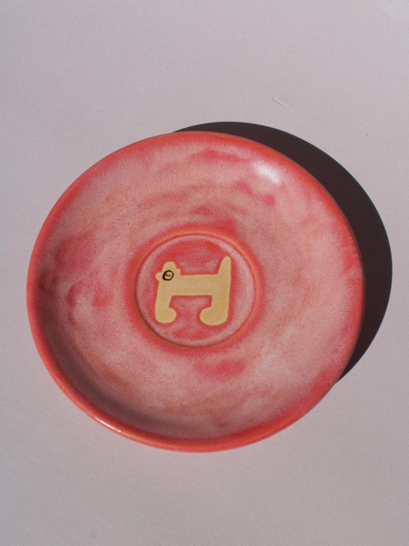 Candy Monkey Ceramic Plate by Marta Shurpakova – handmade pink ceramic plate with a playful monkey design