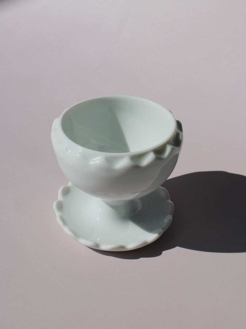 Tivoli Ceramic Egg Cup with scalloped edge and pedestal base, white ceramic egg holder, handmade