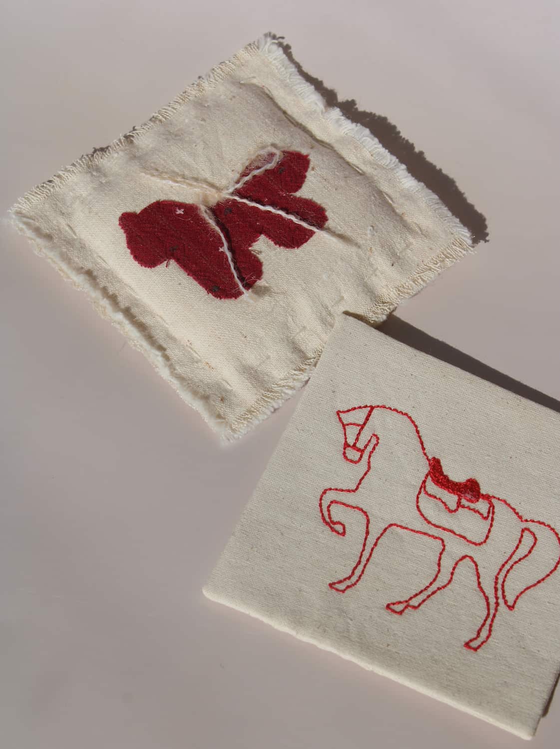 Cavalier Handsewn Embroidered Coaster with butterfly embroidery and horse stitched cotton drink coaster.