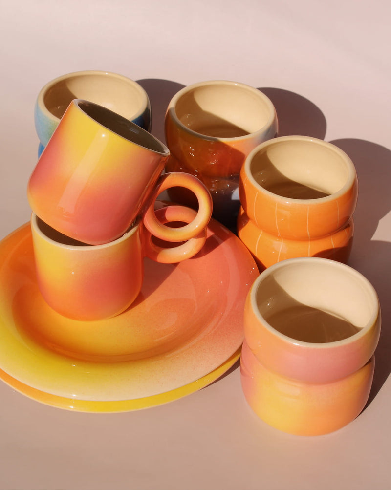 Belly ceramic mugs by Agata Puławska handmade artisan coffee cups in gradient glazes