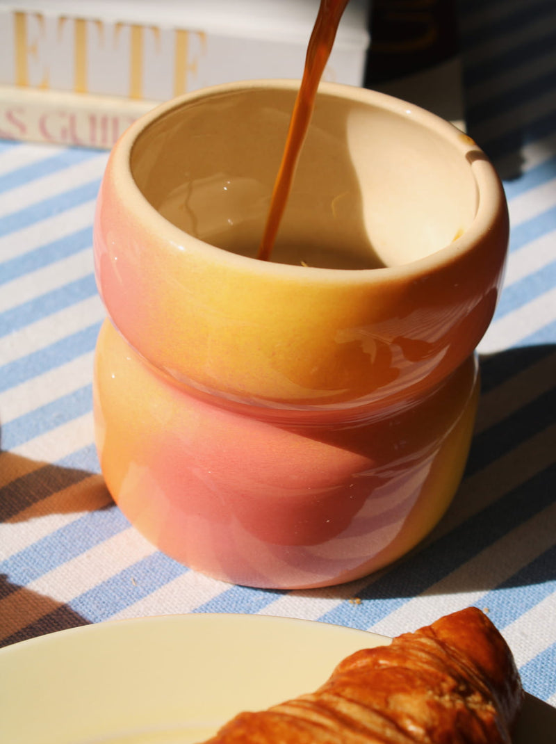 Belly Sunset ceramic mug by Agata Puławska handmade colorful coffee cup in warm orange yellow gradient