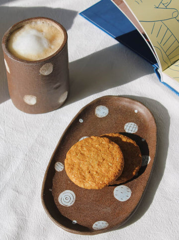 handmade ceramic cup and plate set cosmos set