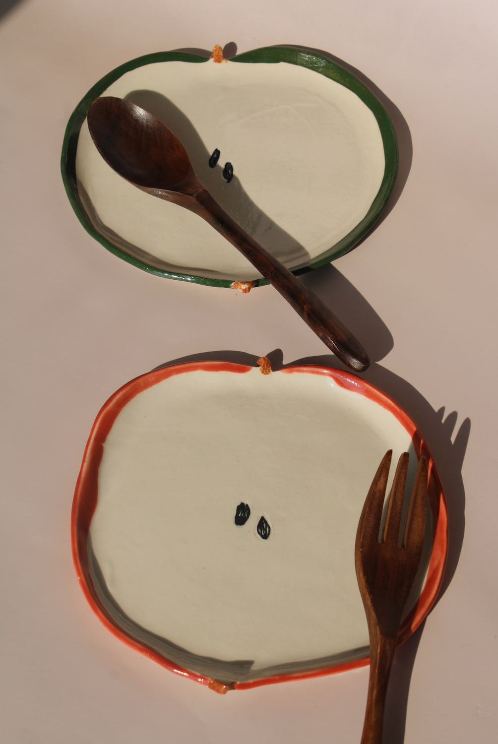 handmade ceramic red and green apple spoon rest with matching fruit plates playful kitchen accessories set