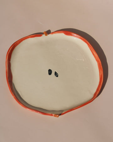 handmade ceramic red apple spoon rest kitchen utensil holder by Elisa Ceramics fruit shaped spoon holder