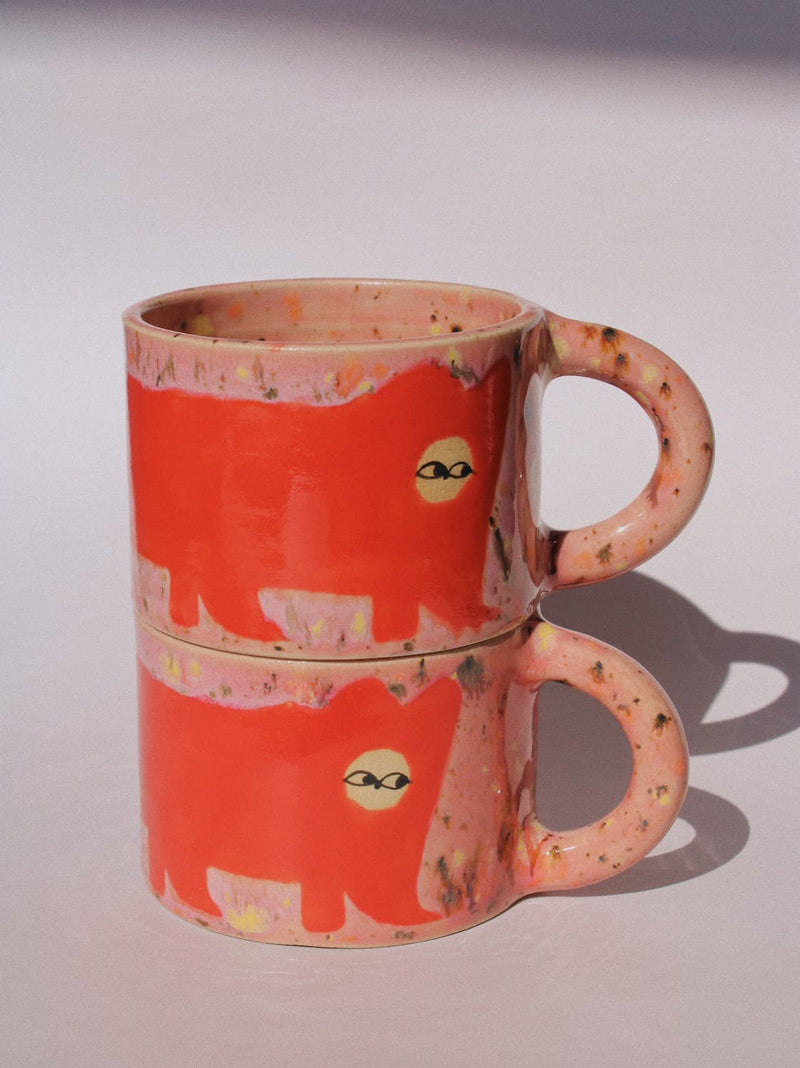 Poppy Ceramic Cat Mugs by Marta Shurpakova – two stacked handmade ceramic mugs with hand-painted cat designs
