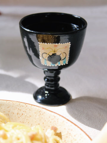 Handmade Ophelia ceramic goblets with black finish, dessert cups for ice cream and sweet treats