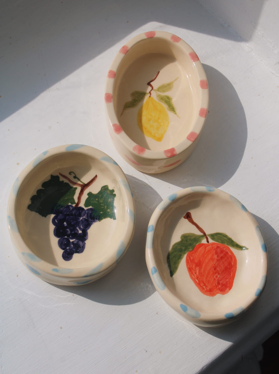 ceramic trinket dishes by Shannon O’Callaghan handmade lemon cherry and grape ring holder dishes