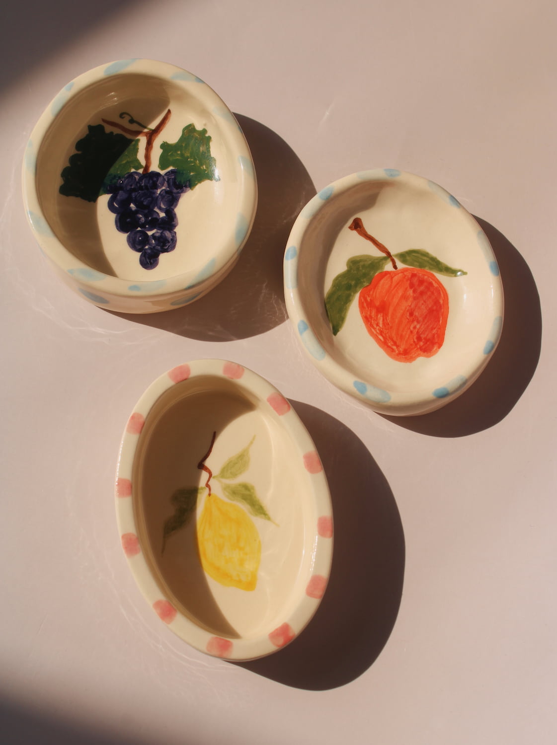 ceramic trinket dishes by Shannon O’Callaghan handmade lemon cherry and grape ring holder dishes