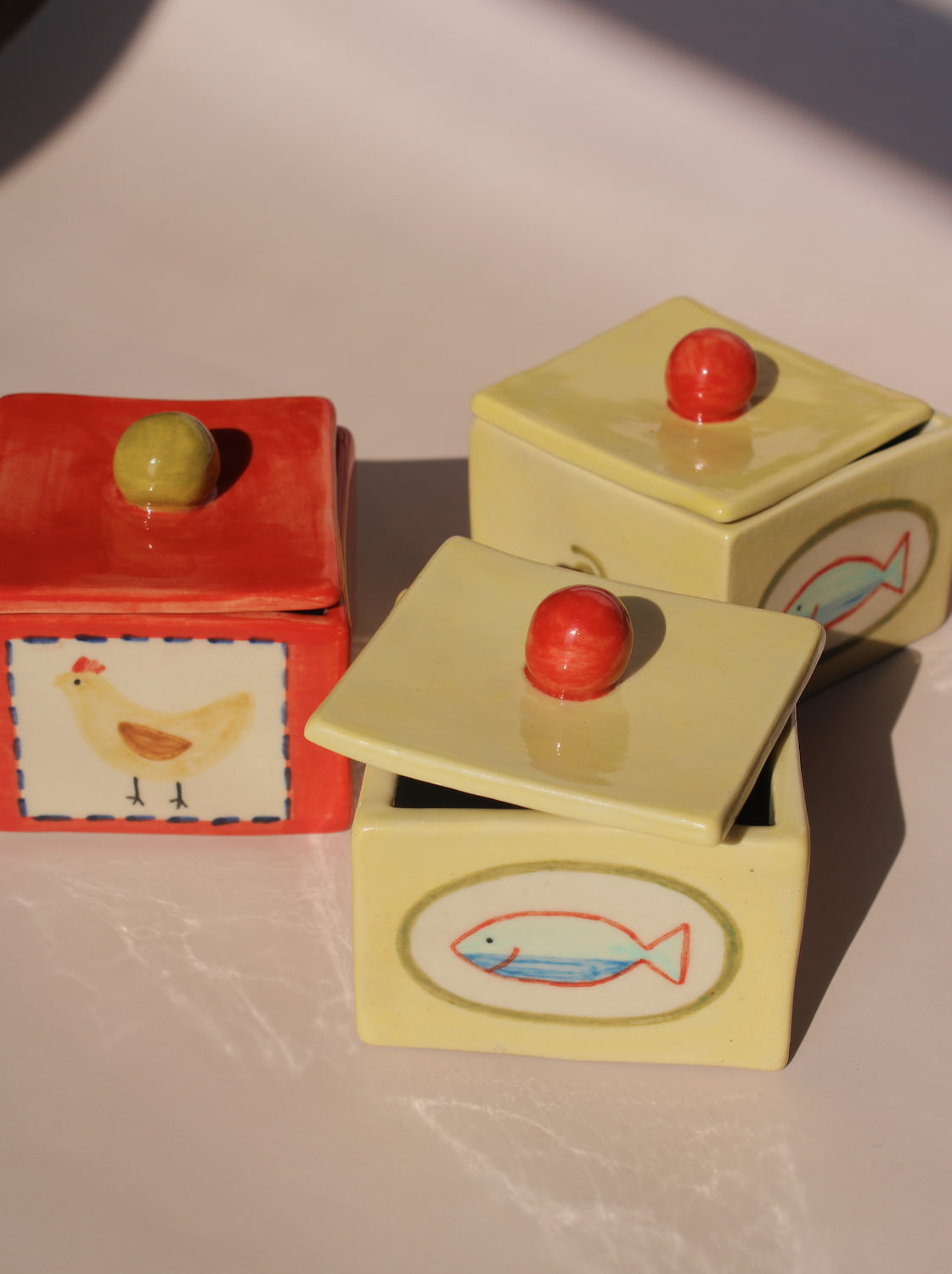Sardina and Henley ceramic trinket boxes handmade jewelry boxes by Shannon O’Callaghan small ceramic storage