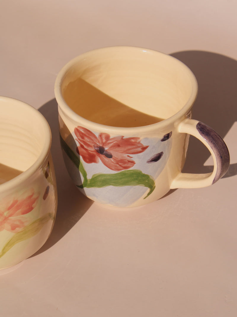 Petalia ceramic mug by Shannon O’Callaghan handmade floral coffee cup with painted flower detail