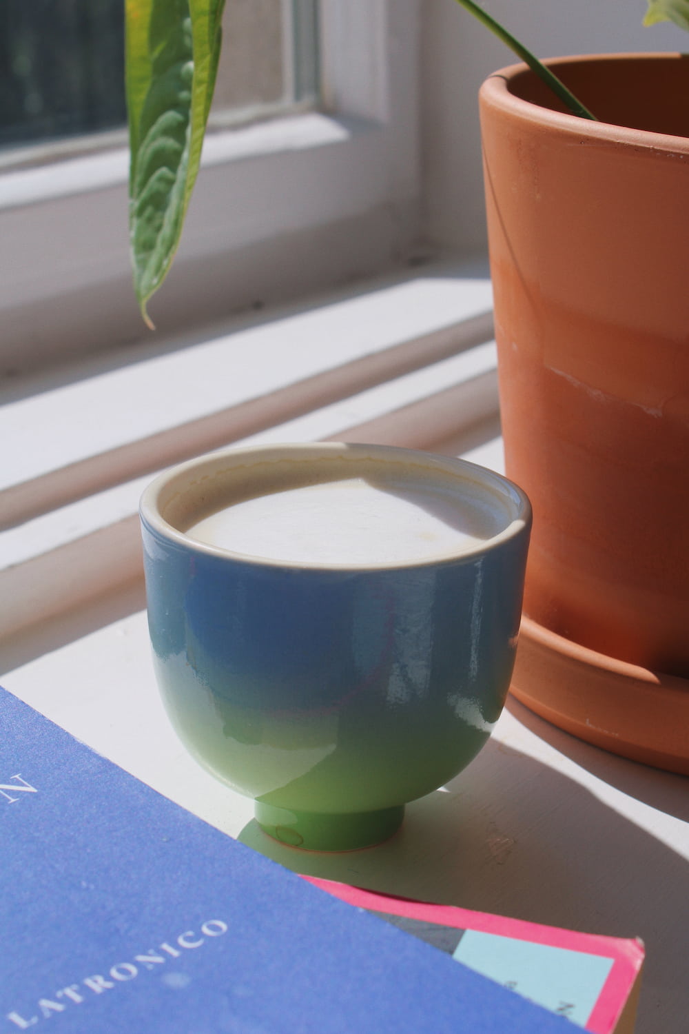 coffee in the sky yunomi cup with blue and green glaze 