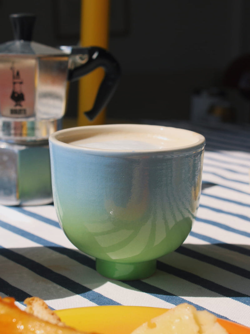 coffee in the sky yunomi cup with blue and green glaze 